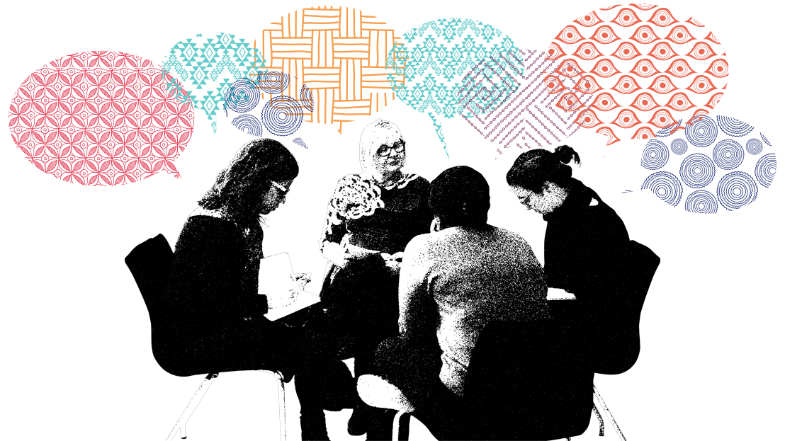 A meeting of people exchanging ideas.