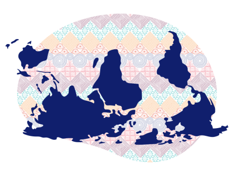 An upside down world map with patterns on the back.