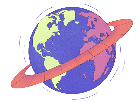 Illustration of a world globe surrounded by a ring